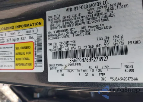 2017 Ford Fusion Se from USA, damaged, VIN 3FA6P0H76HR278927